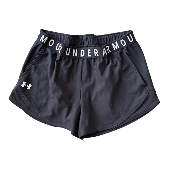 Under Armour Black Play Up Shorts Women Size Medium Loose Fit Style 3 in Inseam - Picture 1 of 9